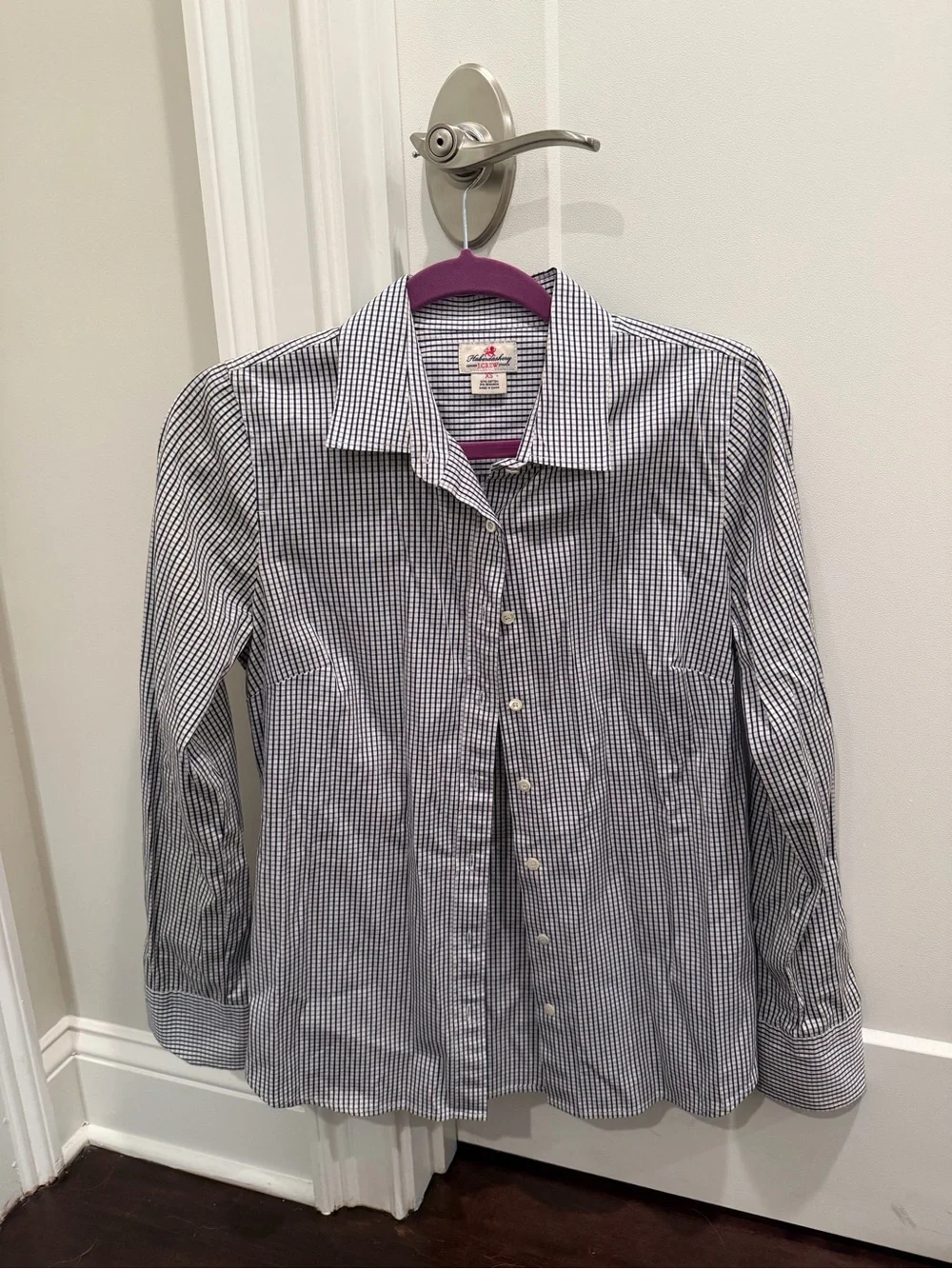 J. Crew Haberdashery Navy and White Gingham Button-Down Shirt XS